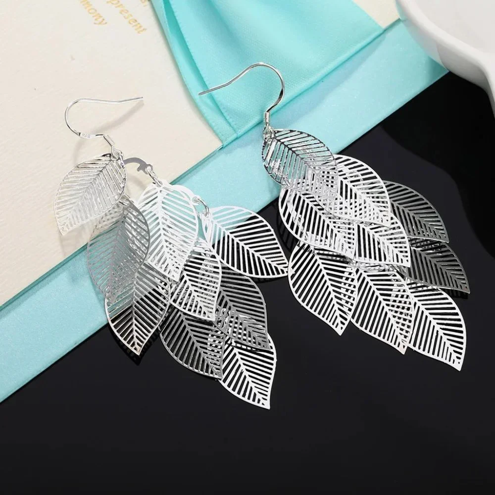 Gorgeous Hanging Leaf's .925 Sterling Silver 3 Inch Hypoallergenic Hook Earrings